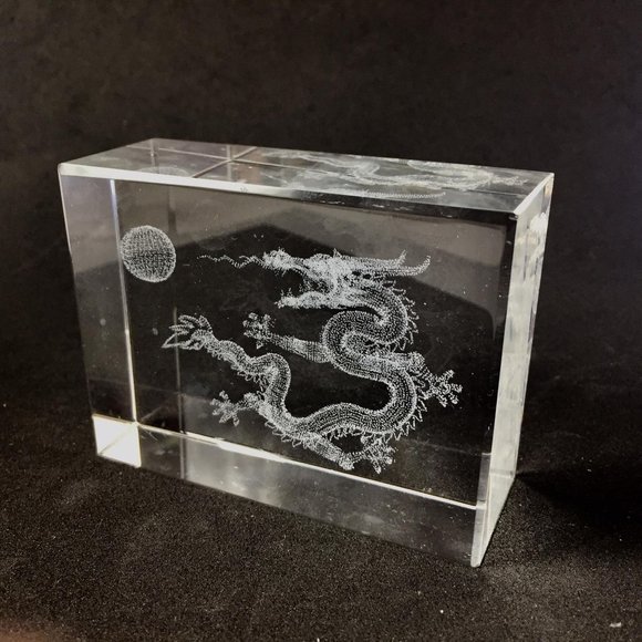Asian Laser Cut Dragon Crystal Paper Weight - Picture 7 of 7
